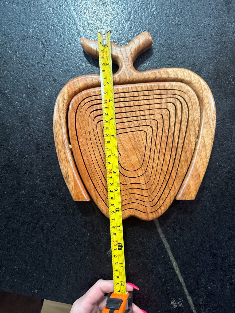 Vintage Collapsible Wood Apple Shaped Fruit Basket Bowl Collectible Rustic Decor - Picture 8 of 8